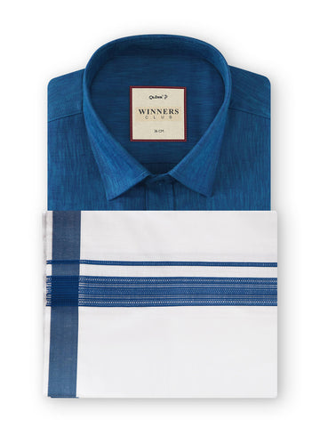 Winner Club Colour Shirts & Fancy Border Dhoti - Agent Blue