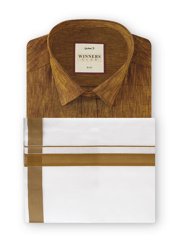 Winner Club Colour Shirts & Fancy Border Dhoti - Brown Forest