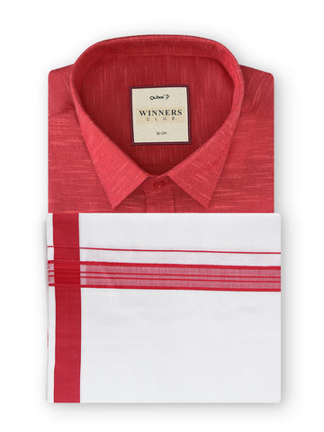Winner Club Colour Shirts & Fancy Border Dhoti - Crimson Red
