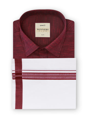 Winners Club Colour Shirts & Fancy Border Double Dhoti - Maroon