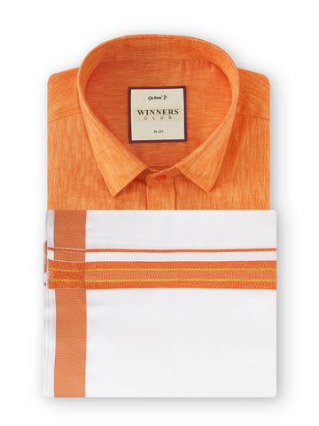 Winner Club Colour Shirts & Fancy Border Dhoti - Orange