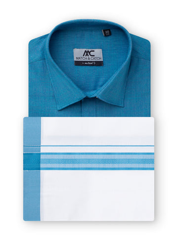 Match & Catch Colour Shirts & Fancy Border Dhoti  - Tea Blue