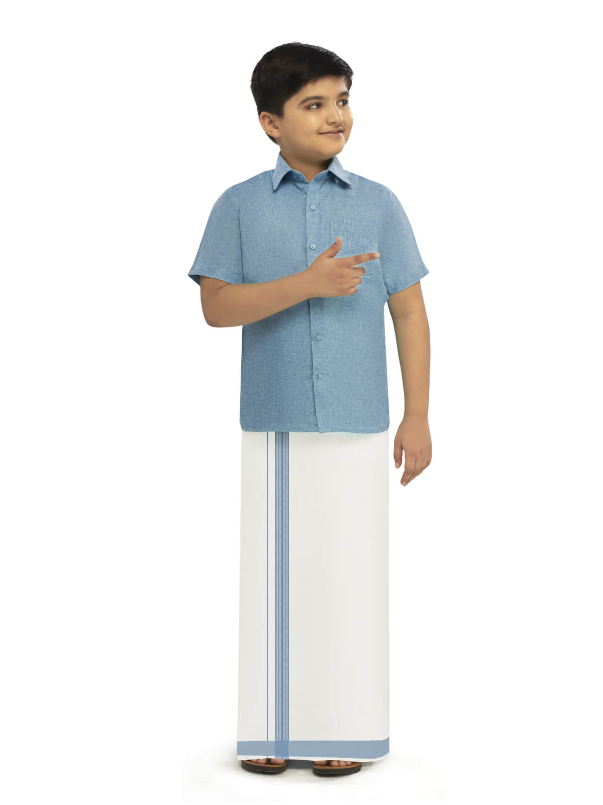 KIds Readymade Fancy Dhoti & Shirt Set - Airforce Blue