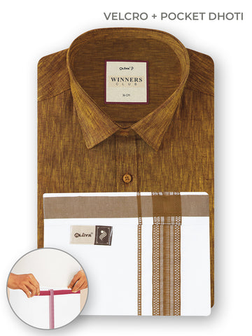 Winners Club 2.0 Shirts & Velcro Pocket Dhoti -Brown Forest