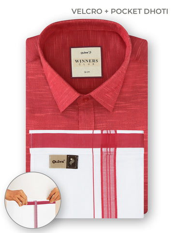 Winners Club 2.0 Shirts & Velcro Pocket Dhoti -Crimson Red