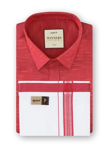 Winners Club 2.0 Shirts & Velcro Pocket Dhoti -Crimson Red