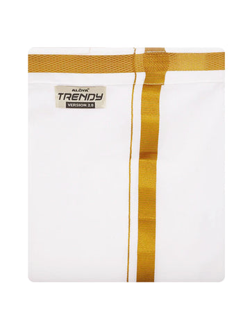 Trendy Version 2.0 Men's Readymade Dhoti All Size For Men - White - 30K Jari Border