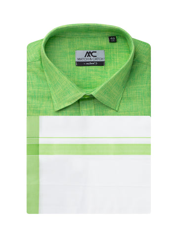Father and Son Combo MC Shirt Dhoti Sets - Parrot Green