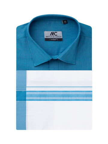 Father and Son Combo MC Shirt Dhoti Sets - Teal Blue
