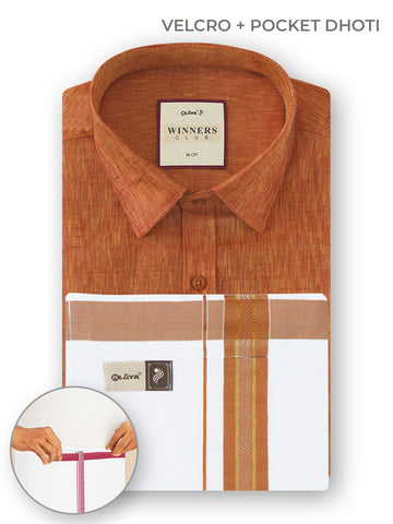 Winners Club 2.0 Shirts & Velcro Pocket Dhoti - Rusty Red