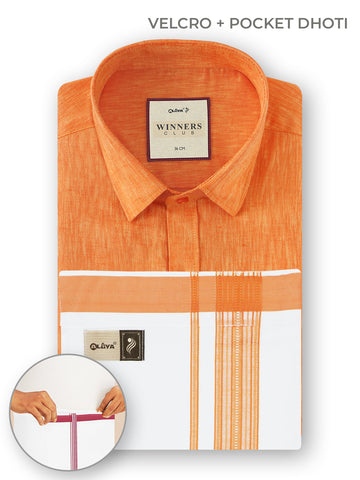 Winners Club 2.0 Shirts & Velcro Pocket Dhoti - Orange