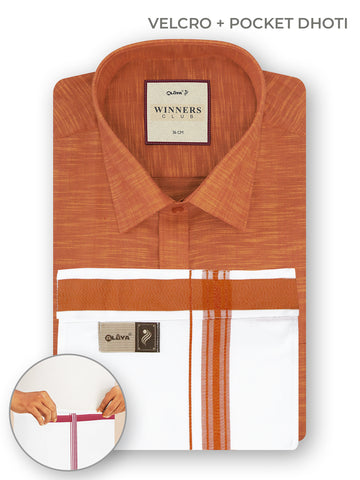 Winners Club 2.0 Shirts & Velcro Pocket Dhoti - Tangarine