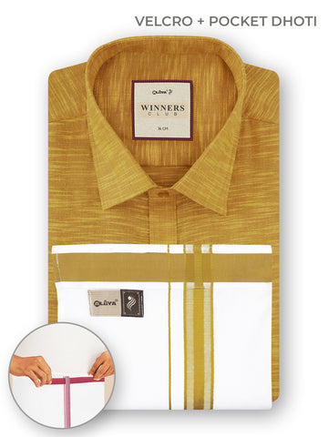 Winners Club 2.0 Shirts & Velcro Pocket Dhoti - Mustard