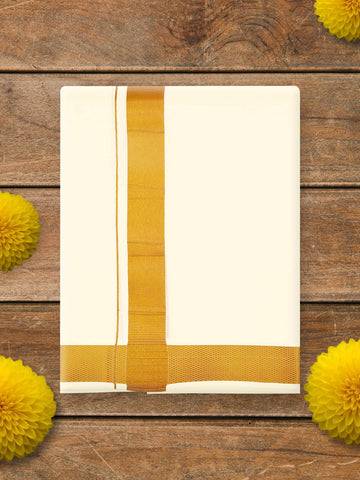Navrathiri Cream Colour Gold Jari Cotton Dhoti 2.0 Meter - 50K (1.25