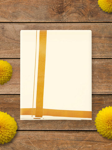 Roopam Cream Colour Gold Jari Cotton Dhoti 2.0 Meter - 40K (1.0